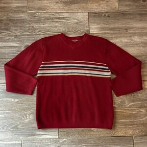 Vintage 90s Y2K Kids Red V Neck Striped Long Sleeve Sweater Top Size 10 12